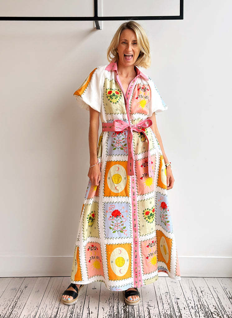 2025 New Cross-border Independent Station Smiley Linen Loose Tie Cardigan Large Hem Dress for Women S
