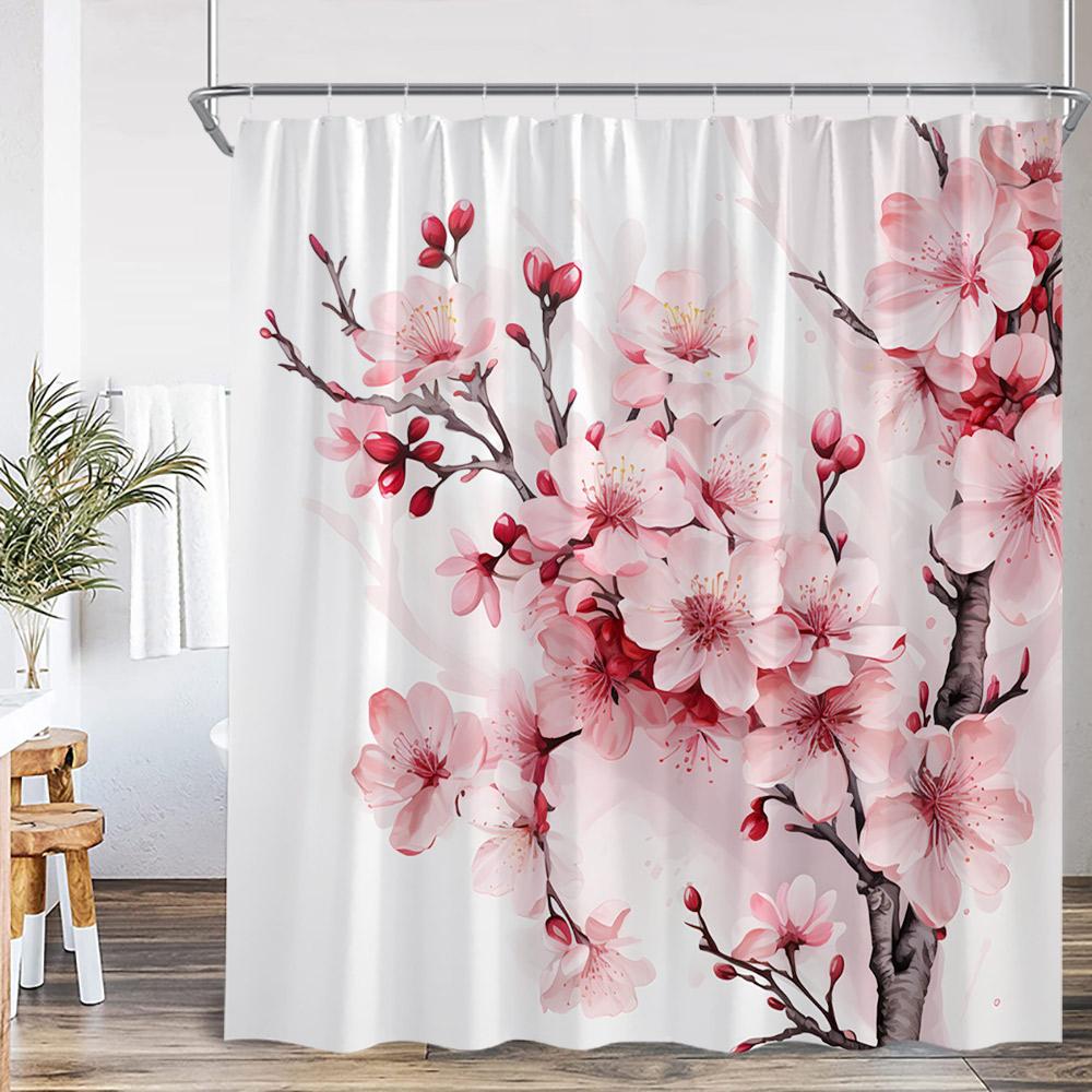 Watercolor Floral Shower Curtain Colorful Flower Blossom Butterfly Plants Bathroom Decoration Modern Bathtub Curtain with HooksW