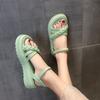 Footwear with Medium Heels Women's Shoes Beach Sandals for Woman Green Summer 2024 Rhinestones Diamond Platform Comfort Casual H