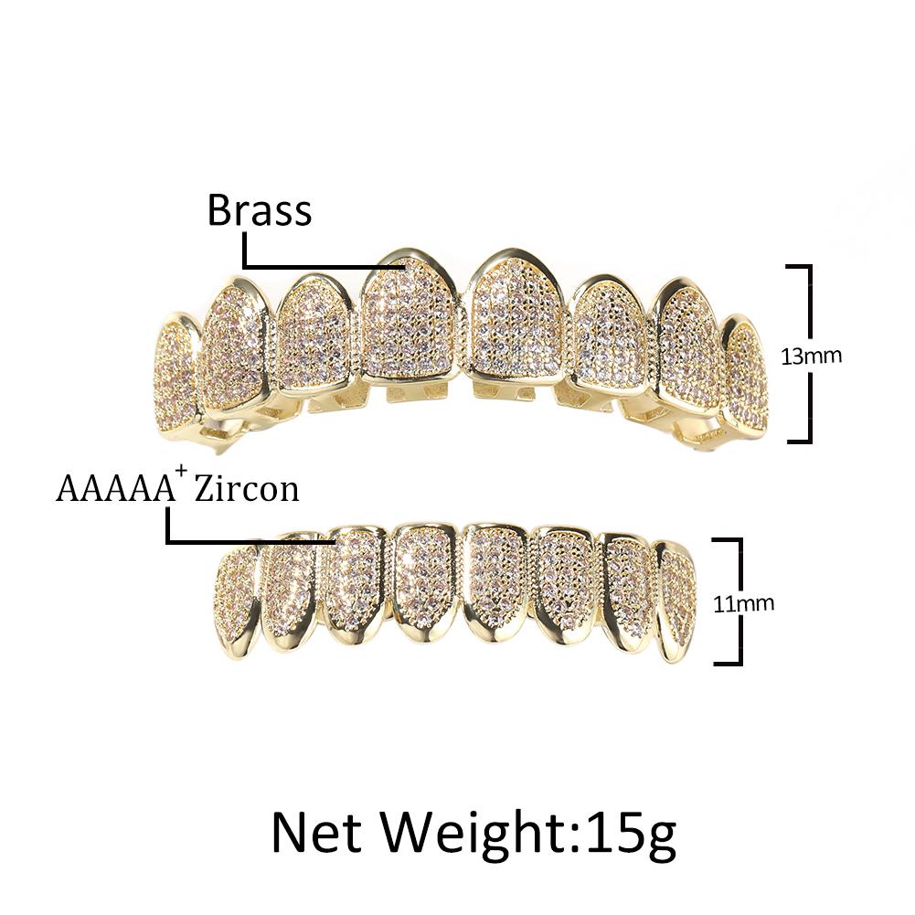 Grillz per Denti Gioielli Hip Hop Grillz Dorati Decorazione del Corpo Gioielli di Halloween Denti Ottone Zircone Set di Gioielli
