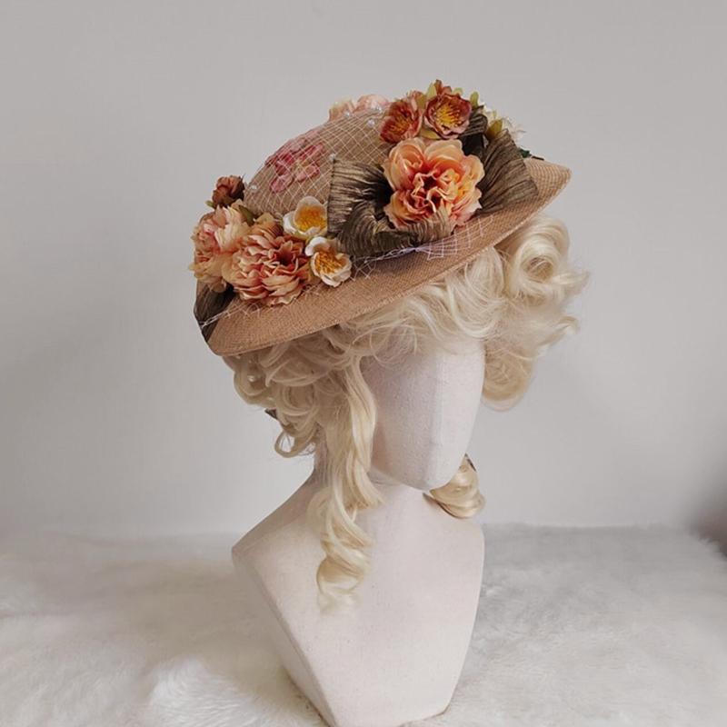 Summer Women Lolita's Hat Tea Party Hat Outdoor Sunscreen Flower Decor Sunshade Flat Hat Summer Beach Vacation Hats