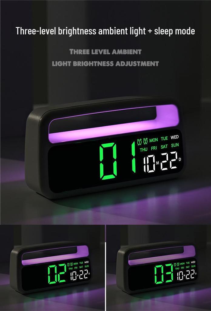 Atmosphere LED Alarm Clock Home Decor: Multifunctional Electronic Bedside Clock 5520