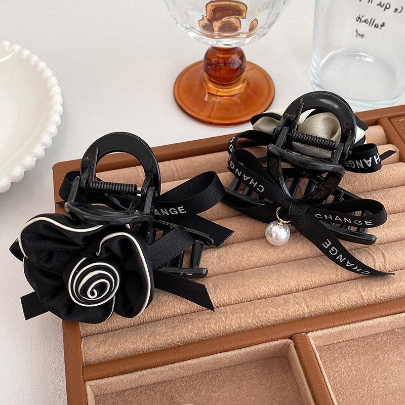 Korean Style Elegant Camellia Bow Double Side Hair Claw Simple All-Match Flower Hair Clip High Ponytail Hair Accessories