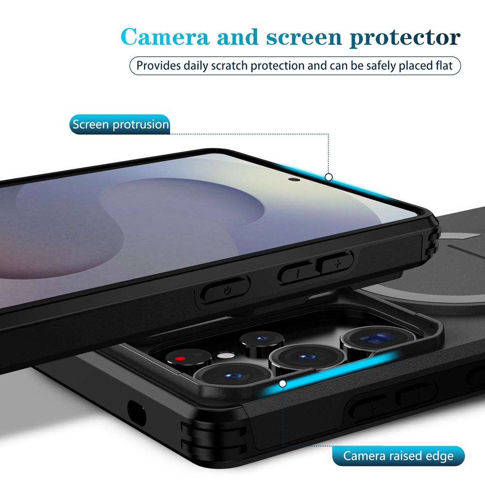 KEYSION Shockproof Magnetic Case for Samsung Galaxy S24 S25 Ultra S25+ S24 FE Slide Camera Protect Kickstand Wireless Charging Phone Cover