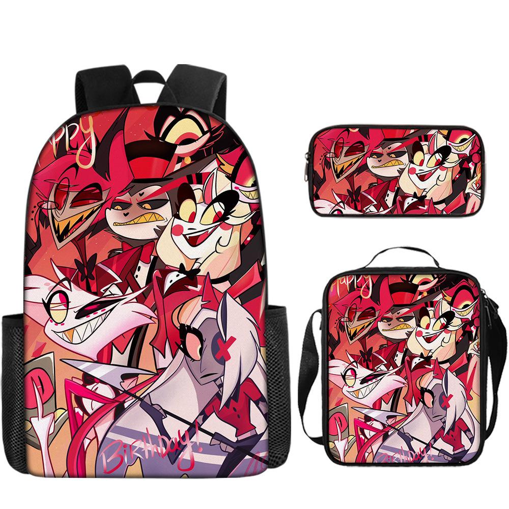 Hell Inn Hazbin Hotel student backpack cartoon backpack three piece set backpack shoulder bag pencil case