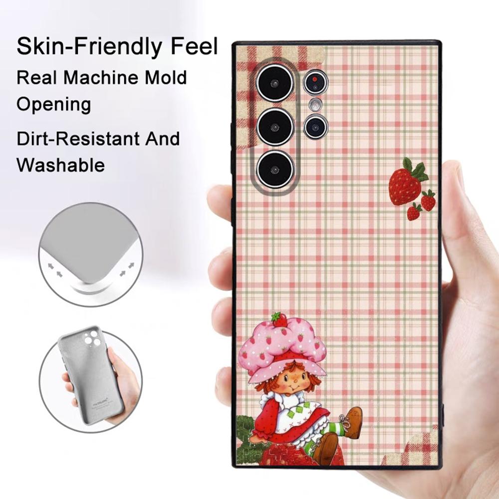 Strawberry Pink S-Shortcake Phone Case Samsung Galaxy S25 S24 S22 S23 Ultra S21 S20 Plus 5G Frosted Non-Slip Full Soft Cover