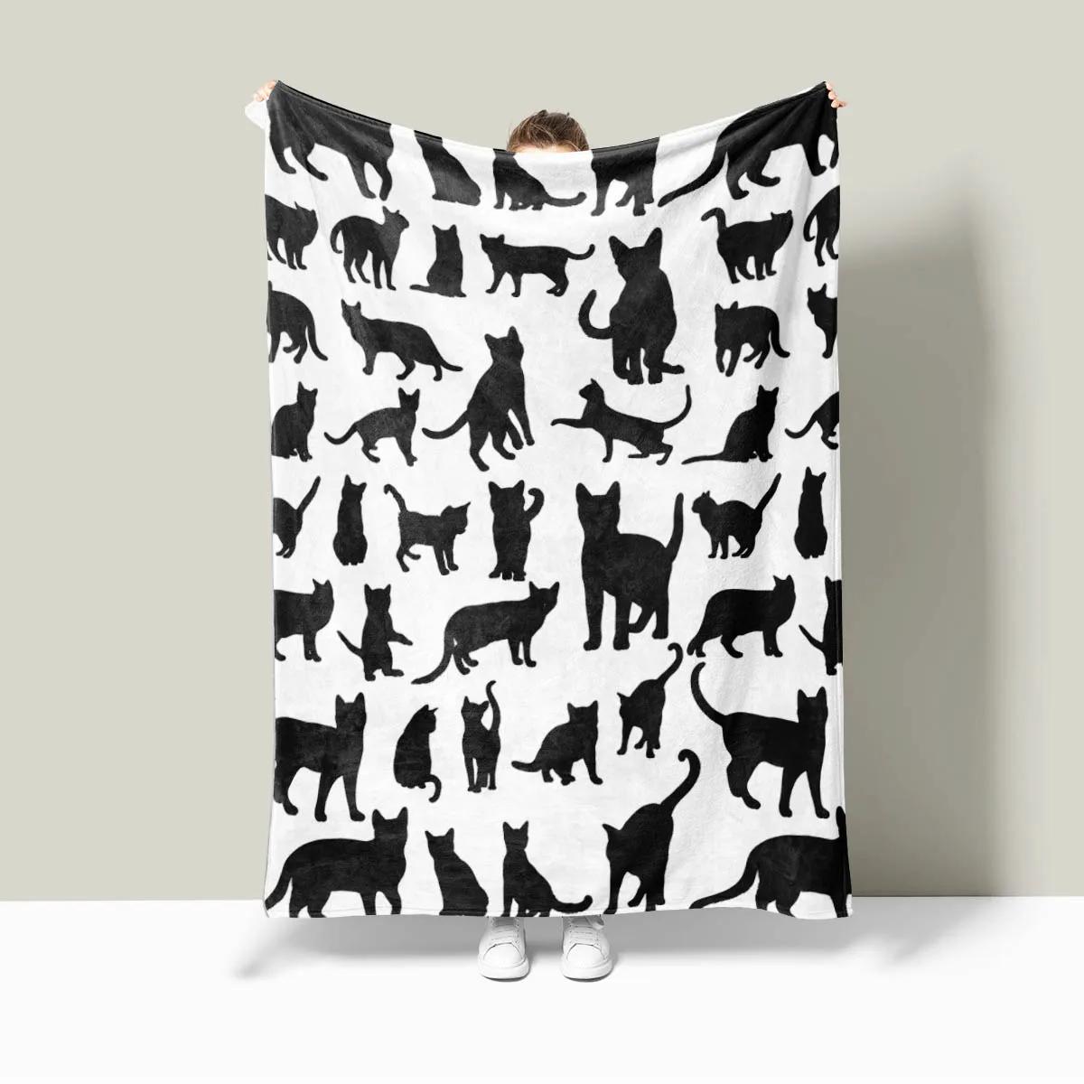 

1 кусок двухстороннего фланелевого черно-белого мультяшного одеяла с рисунком кота, напечатанный на диване с цифровой печатью, покрывало для комнаты с кондиционером 40x50in