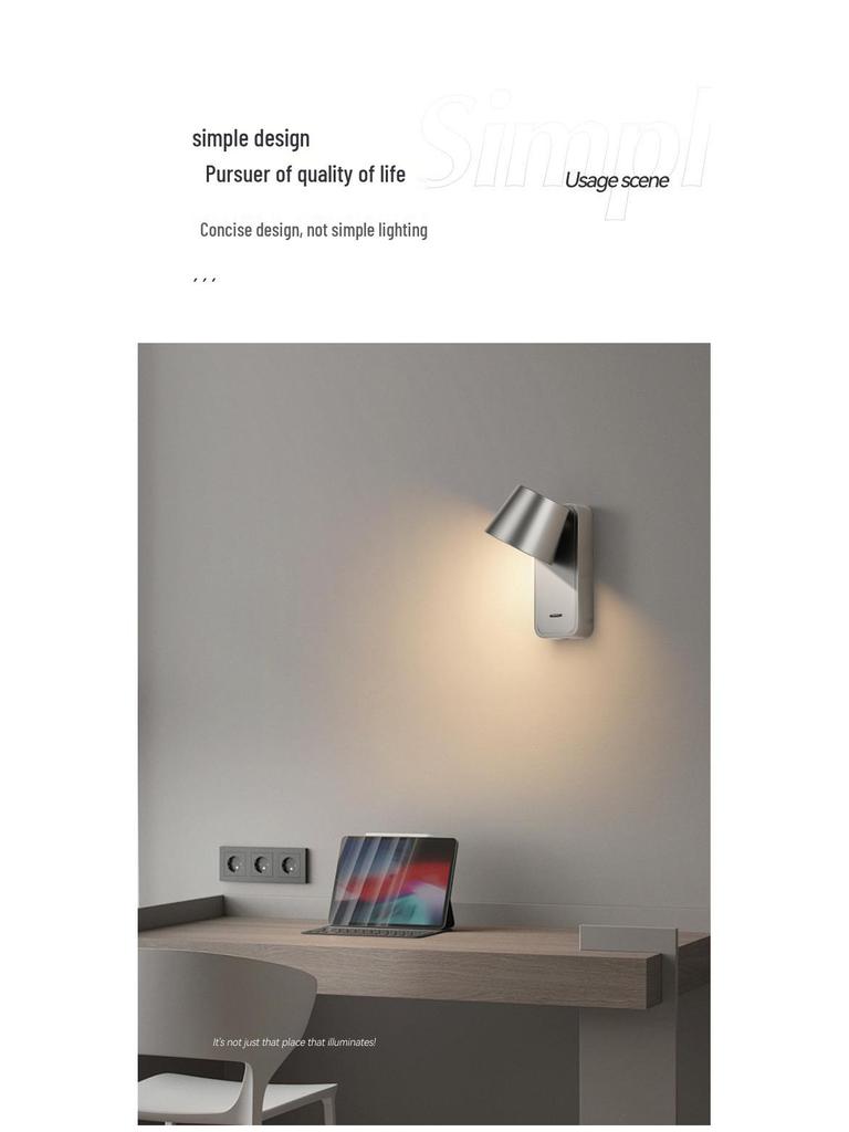 Rotatable LED Bedside Wall Light with Switch for Hotel, Guest Room, or Bedroom Reading.
