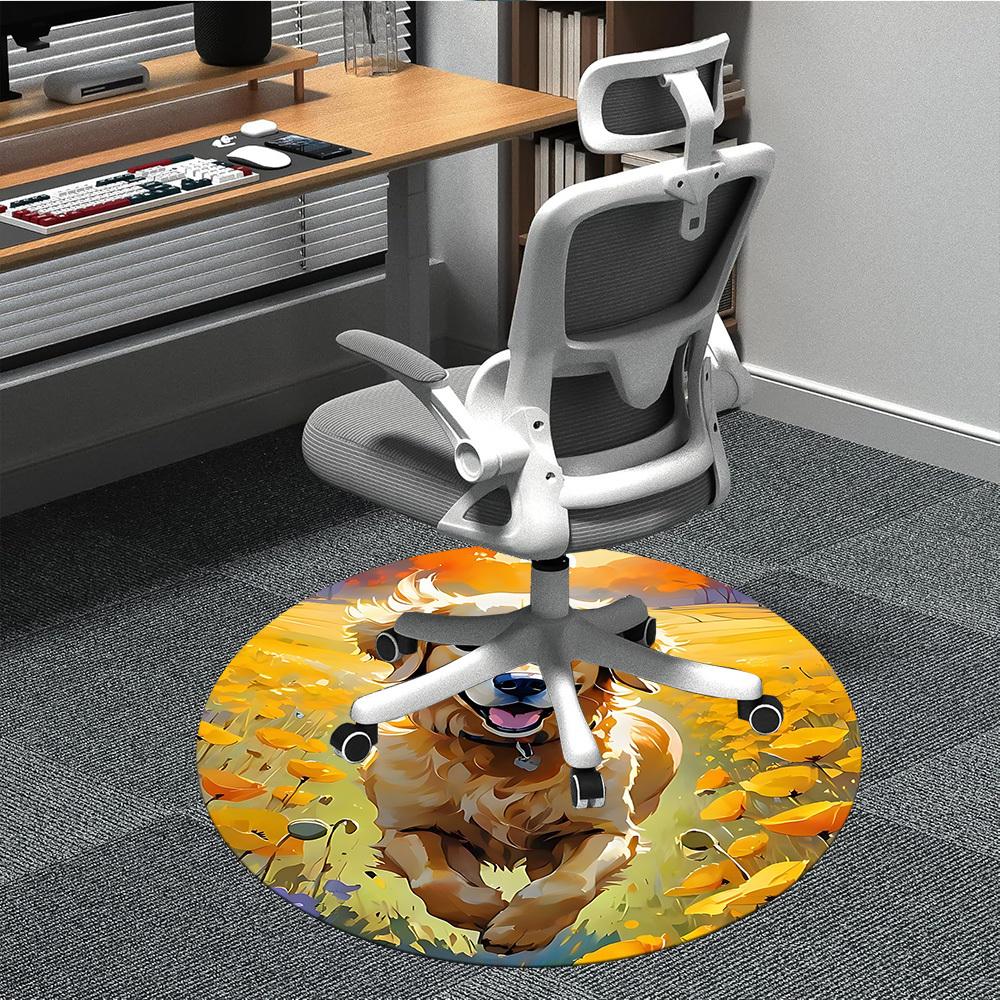 

1pc Dog Golden Retriever Flowers Office Round Area Rug, Indoor Mat Suitable ForOffice, Under Office Chairs Bedroom Living Room Home Decor, Room Deco 80cm by 80cm