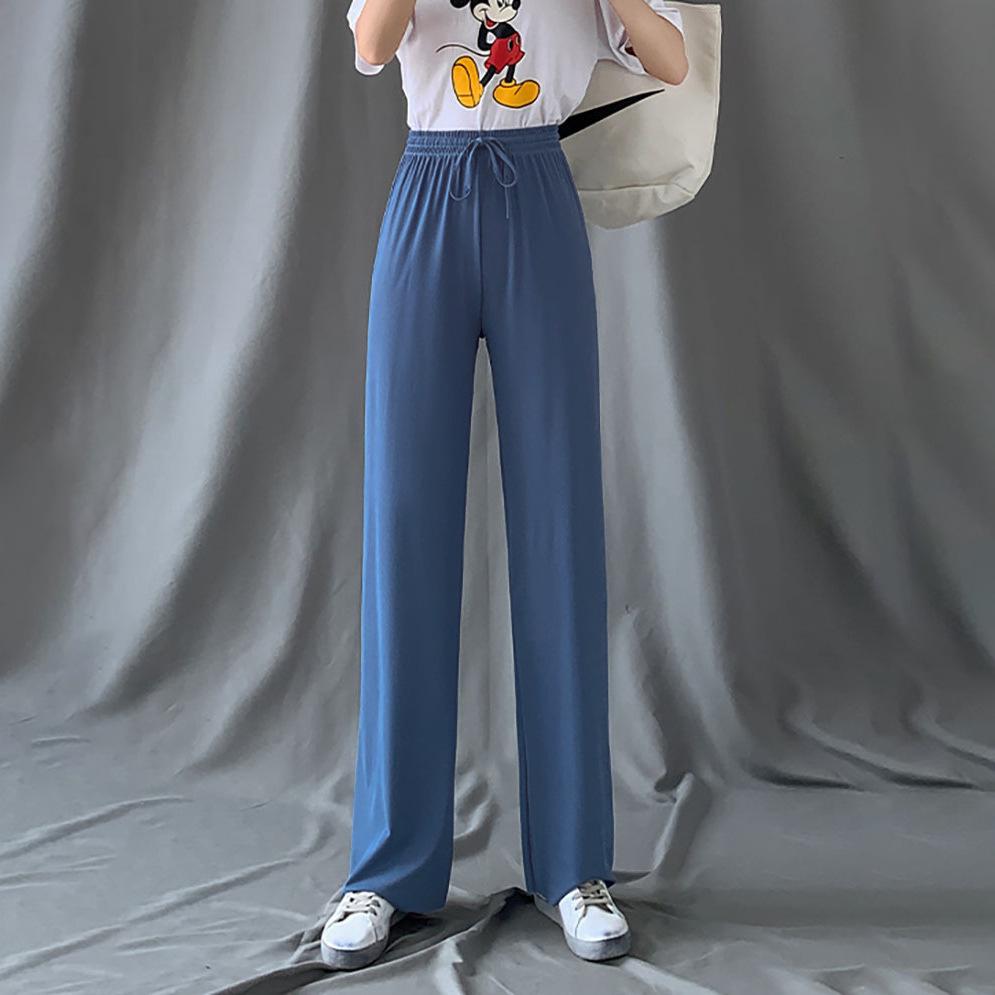 Women's Summer Plaid Ice Silk High-Waisted Wide-Leg Drape Pants