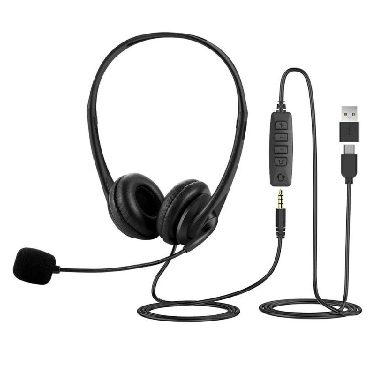Computer Headsets With Clear Auditory USB Type C Adapter 3.5mm Connection Comfortable Ear Cushions Office Use