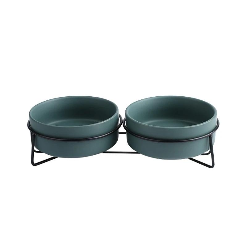 Gamelles surélevées pour chat en céramique Double gamelle pour nourriture et eau pour chat avec supports en acier pour chats chiens Anti vomissement Protection de la colonne vertébrale
