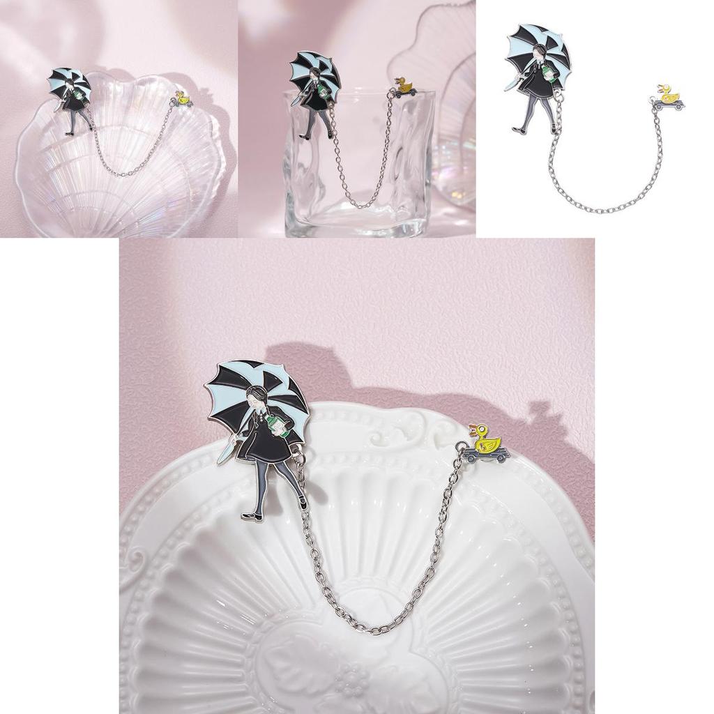 Unique Cartoon Umbrella Girl Brooch Charming Metal Badge Fashion Accessory For All