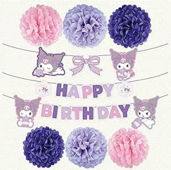 Morimoto Sangyo Kuromi Birthday Decoration Set, Sanrio Characters Flower Pom, Birthday Garland, Ornament Message Decoration, Instagram Goods, RM-8112