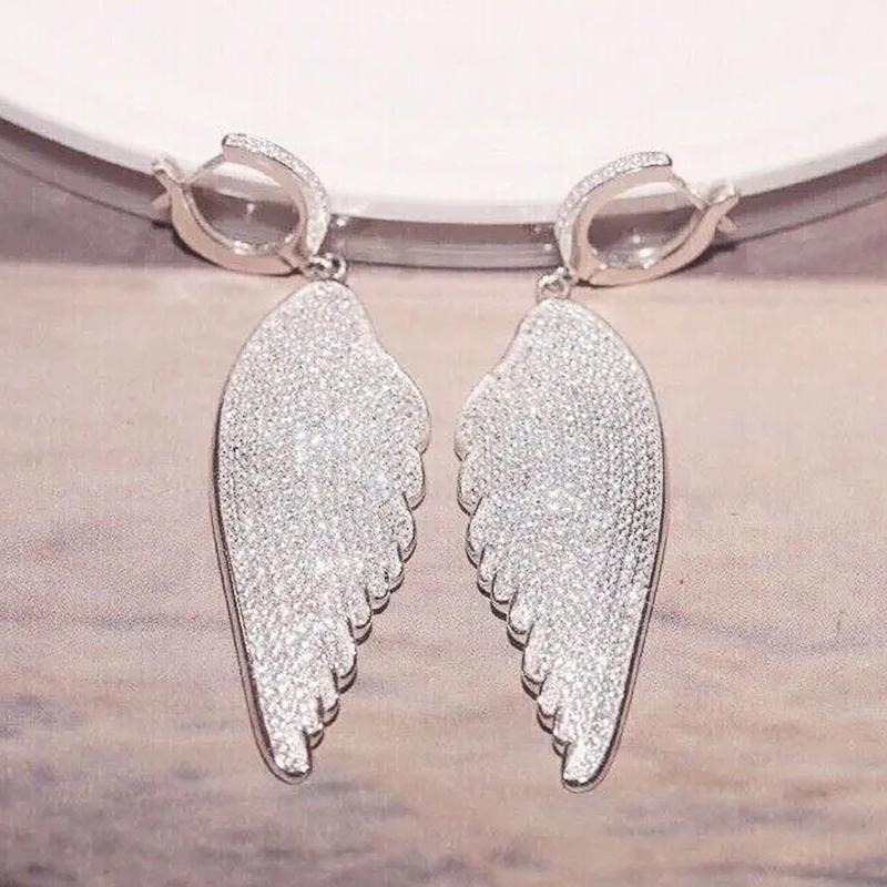 Huitan Funkelnde Engelsflügel Ohrringe mit Brillanten Zirkonia Damen Exquisit Übertrieben Mode Anhänger Accessoires Schmuck