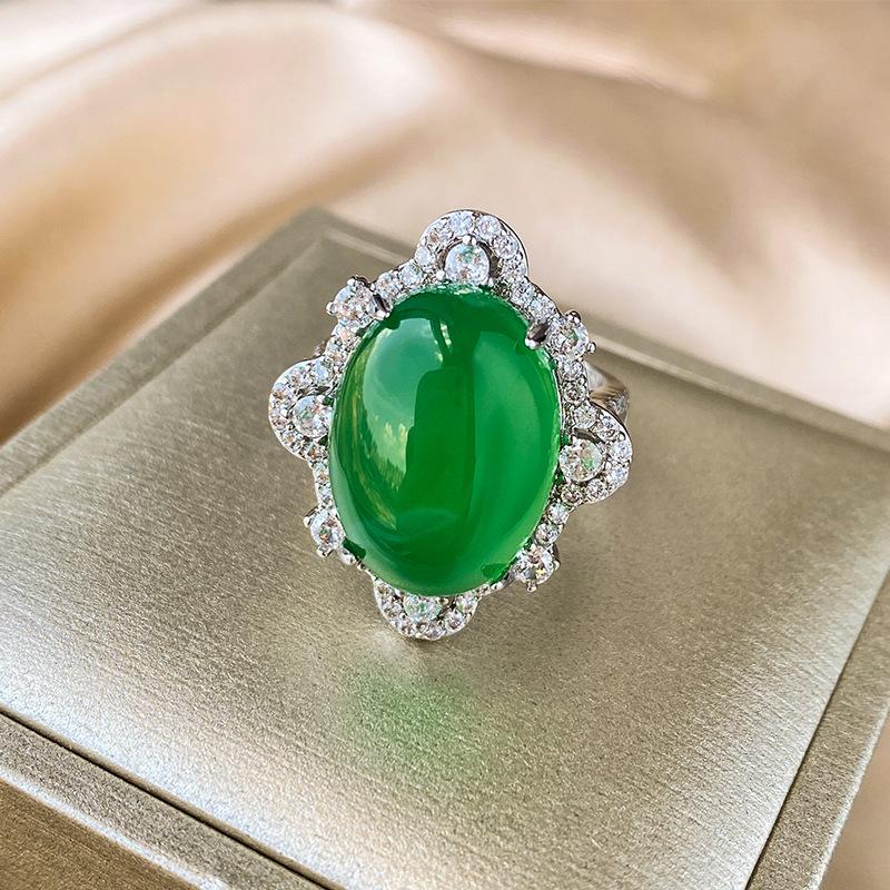 Jewelry Copper Bottom Gold-Plated Ice Seed Fluorescence Simulation Chalcedony Temperament Set 13 * 18-10 * 12