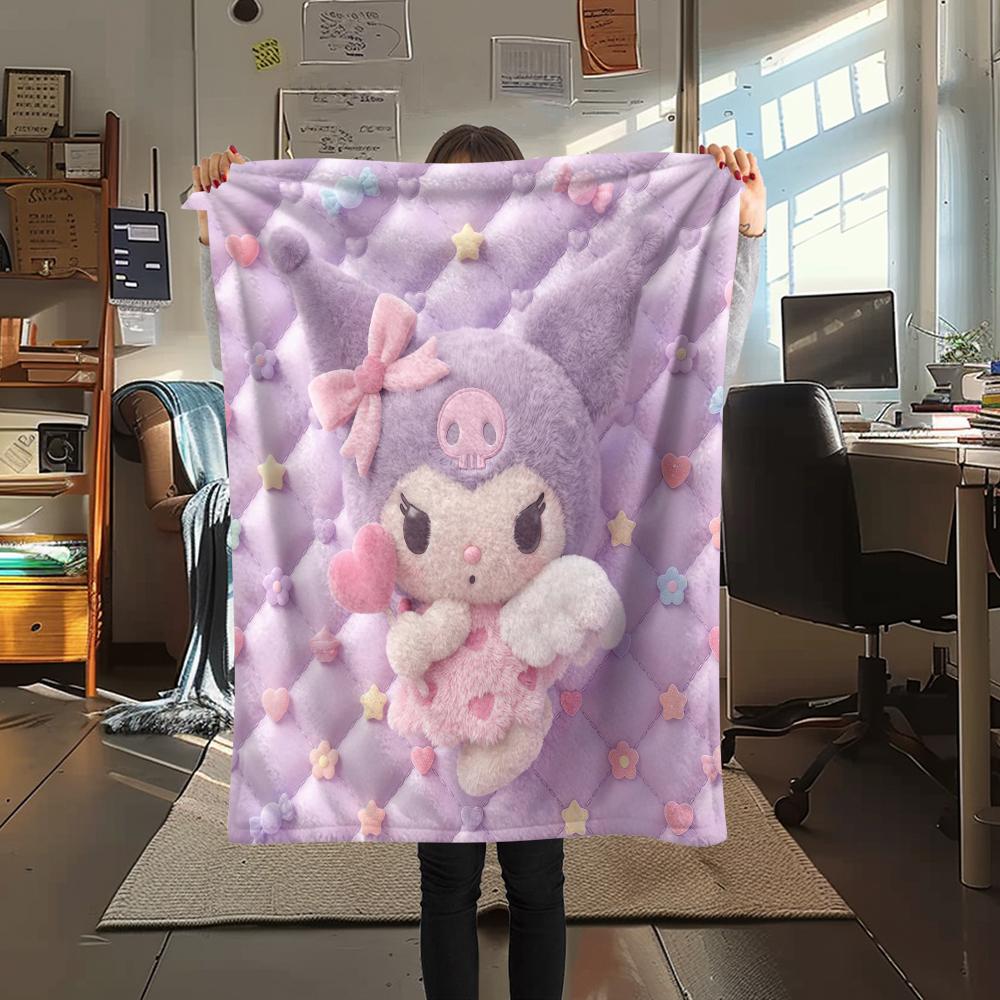 1PC Kuromi Print Flannel Blanket, High quality All Seasons, Home Decor, Warmth and Comfort, Perfect for Christmas Gifts