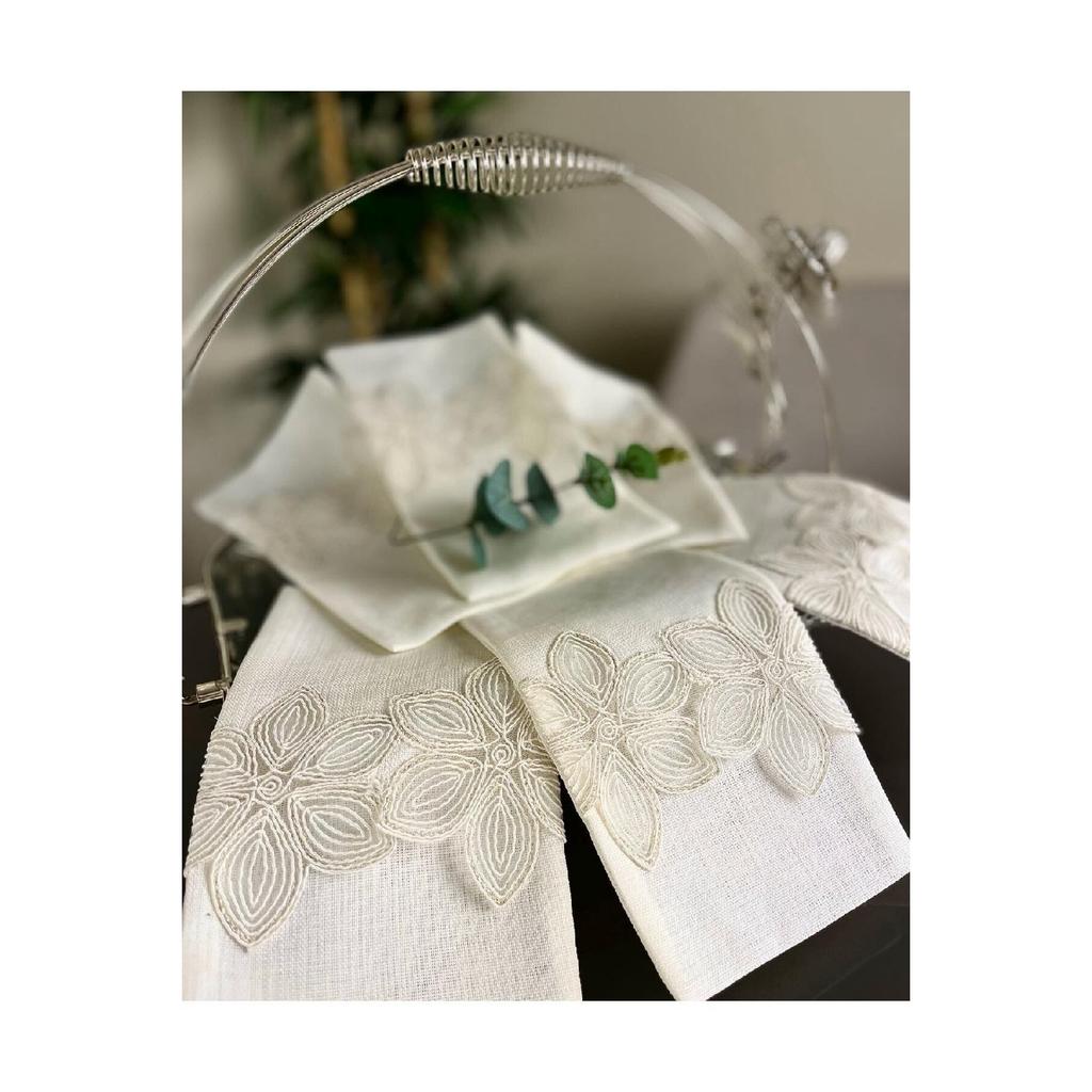 Perla Modell Creme Farbe Guipure Spitze Gardenia Stoff Set von 12 Besteck Servietten Reihe Stoff Geschirr