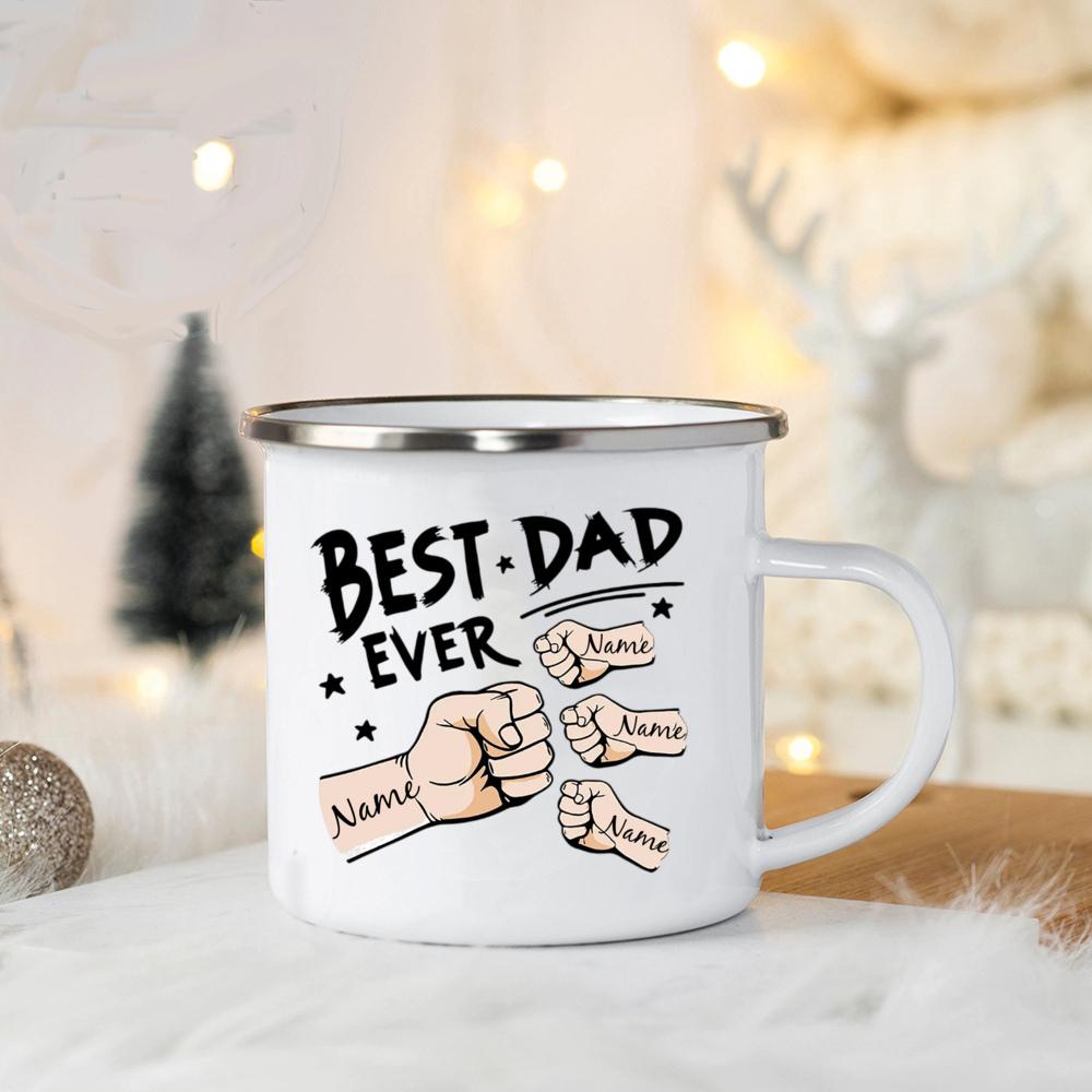 5 Vatertag Fauststoß Emaille Tasse Kaffee Tee Emaille Tasse Starke Familie Opa Geschenk Personalisiertes Geschenk