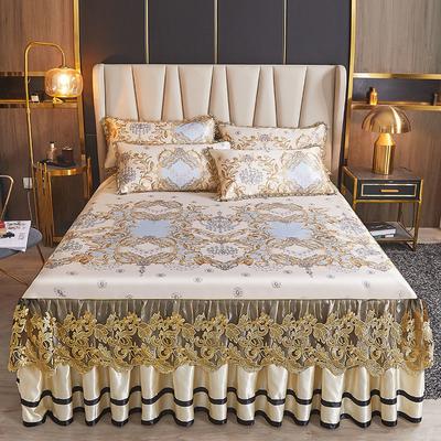 Summer Bed Skirt One-piece Lace Princess Style Ice Silk Bed Cover (Three-piece Set) Machine Washable Bed Cover
