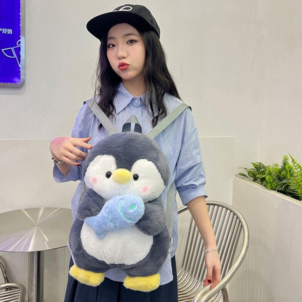 Plush Toy Children School Bag Plush Animal Shoulder Bag Sweet Penguin Backpack  Girls
