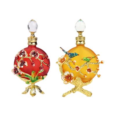 Vintage Perfume Bottle 30ml Holiday Gift with Flowers Decor Crafts Retro Decorative Glass Bottle Empty Refillable Perfume Bottle