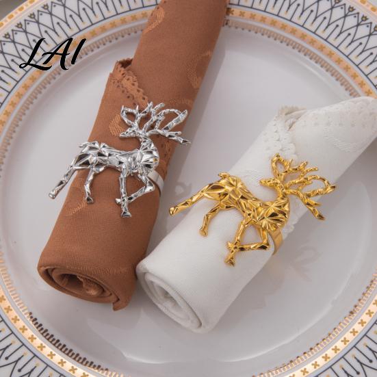 Decorative Napkin Fasteners Christmas Deer Ring Faceted Metal Elk Holder Reusable Unique Animal Shape Rings Ring for Xmas Holiday Wedding Receptions