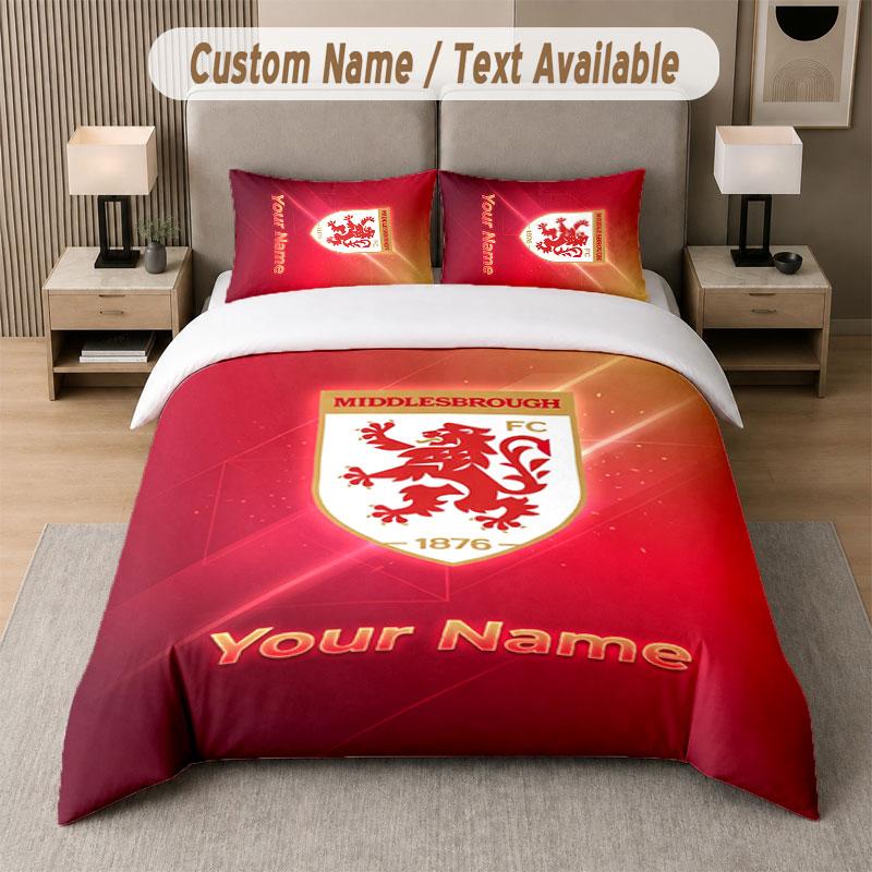 Benutzerdefiniertes Bettwäsche-Set Middlesbrough FC Muster, Druck Name Text 1 Bettbezug plus 2 Kissenbezüge Heimtextilien