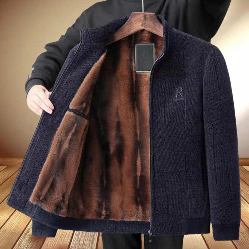 Dad's Thickened Velvet Autumn and Winter Chenille Middle-aged and Elderly Men's Casual Jackets and Elderly Men's Jackets