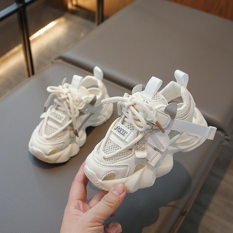 

Sandals Children Sneaker for Student Casual Shoes Summer Breathable Mesh Girl Sport Shoes Vulcanized Boy Platform Sandals H04023 26 бежевий