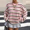 Women's Crew Neck Pullover Loose Fit Long Sleeve Top Striped Pattern Casual Lightweight Sweatshirt for Everyday Wear