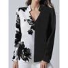 Women's Long Sleeve V-neck Printed Slim Shirt