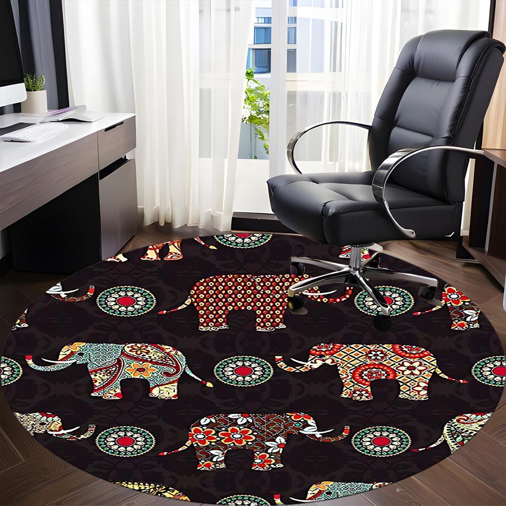 1PC Elephant Mandala Office Round Area Rug, Mat Suitable For Office, Under Office Chairs Bedroom Living Room Home Decor, Room Deco