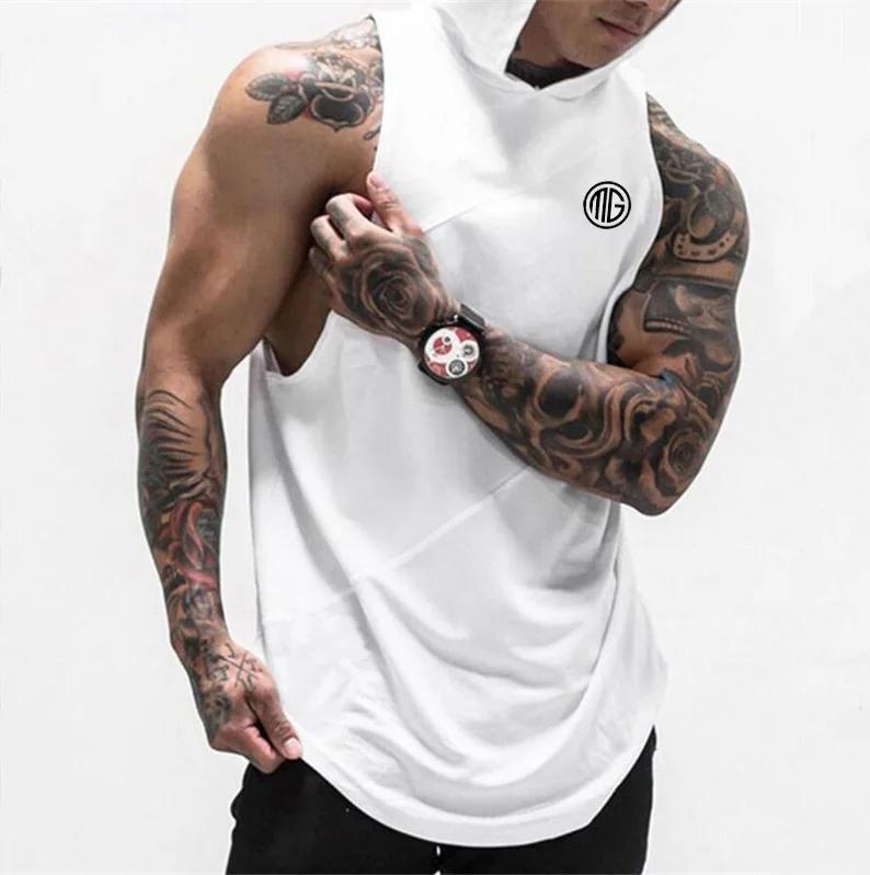 

Muscleguys Running Vests with Hooded Mens Cotton Patchwork Mesh Gym Clothing Fitness Tank Tops Bodybuilding Stringer Workout Singlet M синий