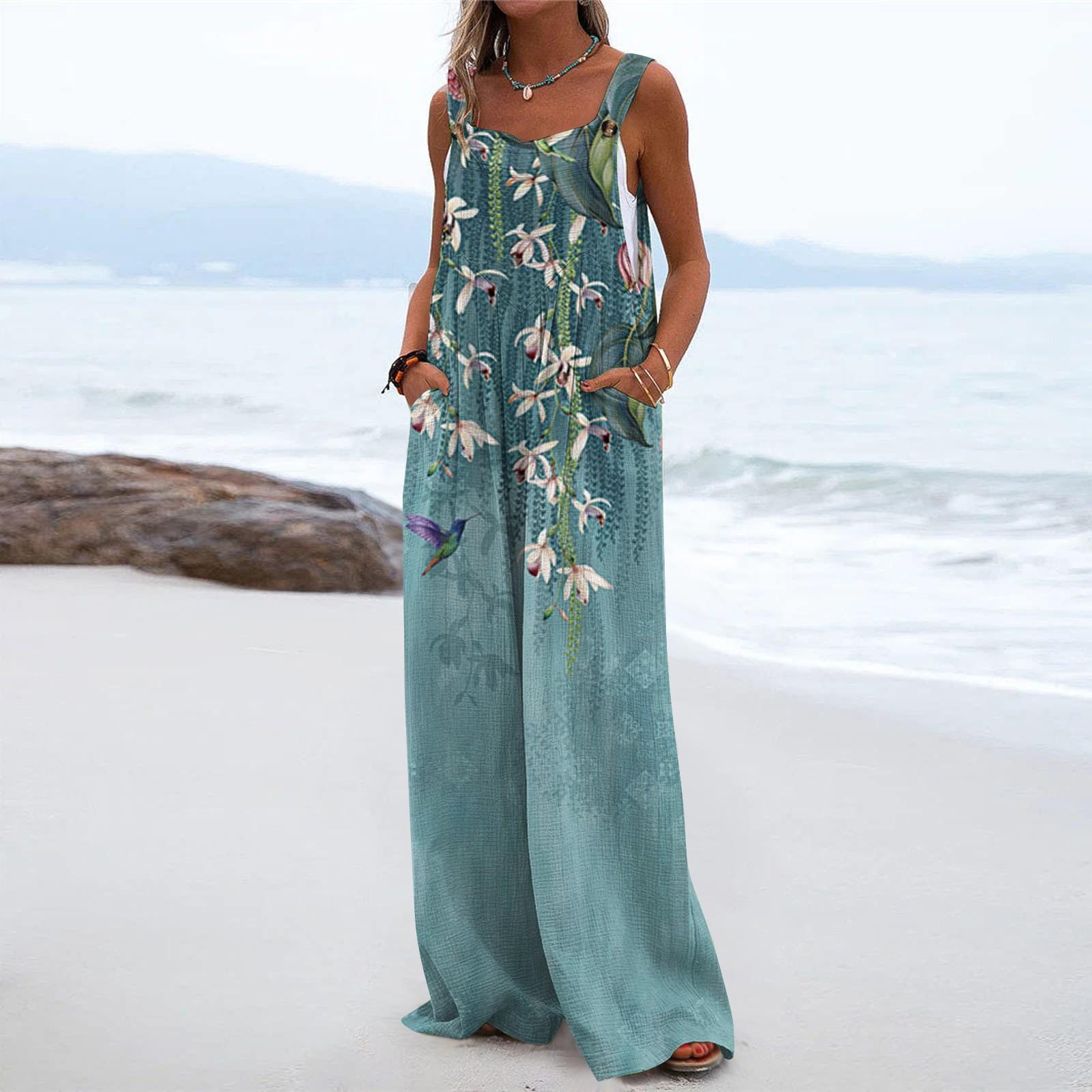 

Женский комбинезон, повседневный свободный комбинезон без рукавов с регулируемыми бретелями, широкий комбинезон с карманами XXL мятный зеленый