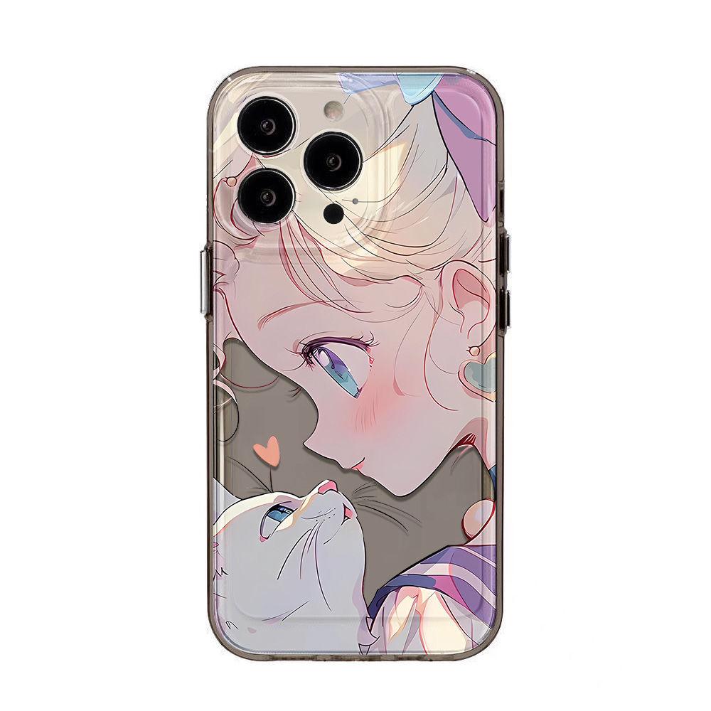 Cat and Girl Applicable iPhone17promax Apple 16 Mobile Phone Case 14/13 Transparent 15 All-inclusive X Anti-drop