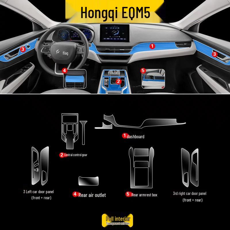 Compatible with 25 Hongqi EQM5 models: interior film, instrument navigation screen film, gear shift accessories, HD-TPU sticker.