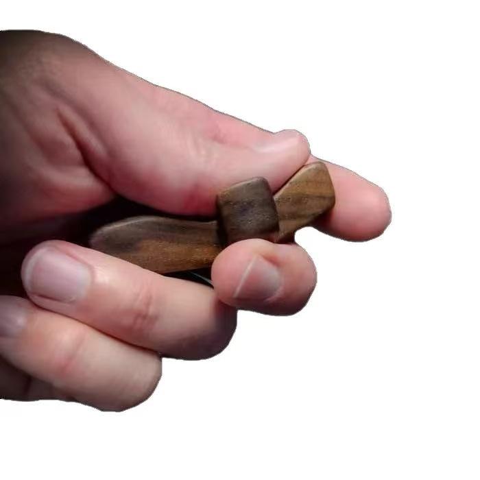 Black Walnut Thumb Cross – Handheld Solid Wood Craft for Easter, Church, Palm Prayer Piece