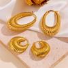 European Style 18K Gold Stainless Steel Threaded Hollow Earrings
