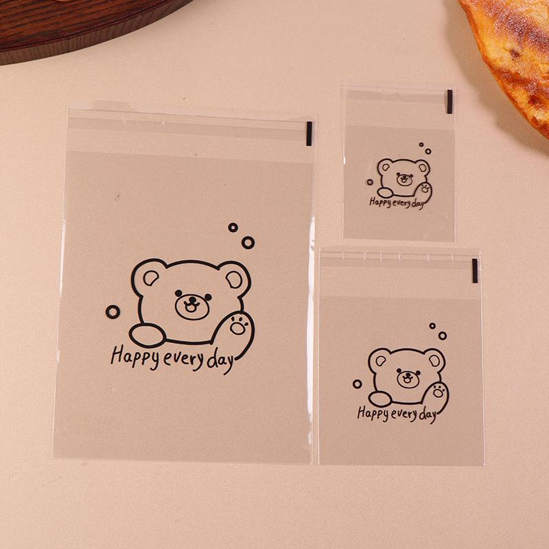 100 de bucăți cu model de urs de desene animate, paine transparentă, ambalaj cadou, pungă cu auto-sigilare, binecuvântare de zi cu zi fericită, pungi pătrate Opp imprimate
