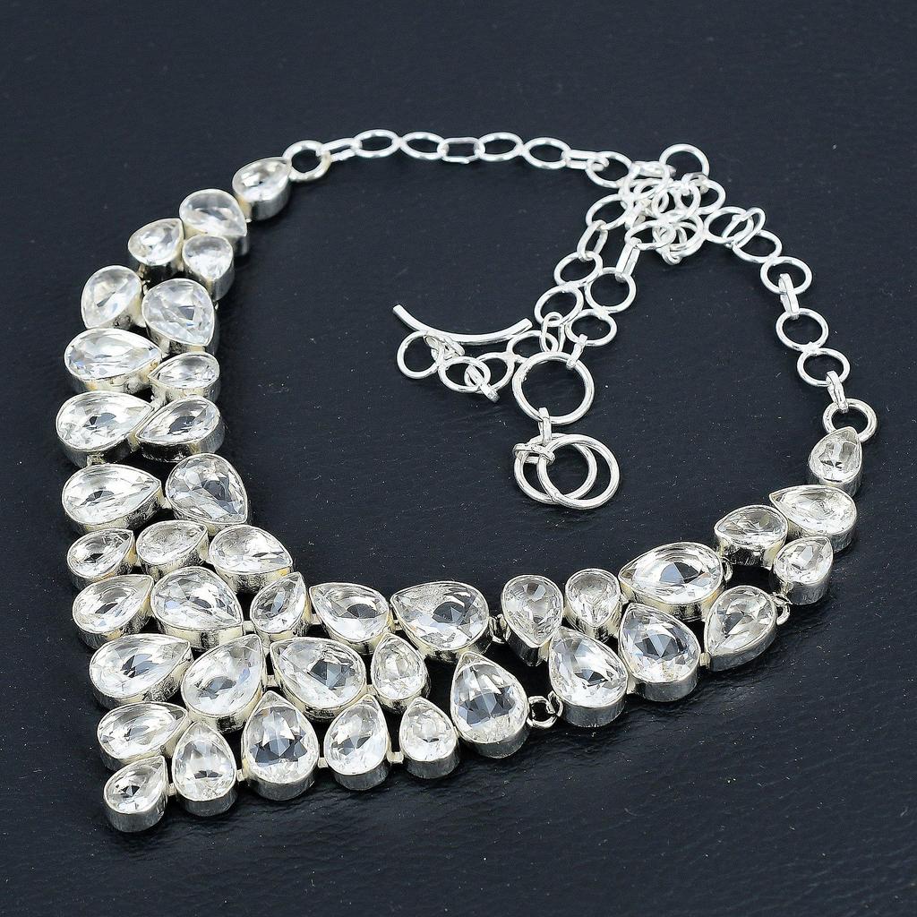 Dainty White Topaz Gemstone Handmade 925 Sterling Silver Necklace, White Topaz Silver Necklace For Wife, Unisex Necklace Mother's Day Gift