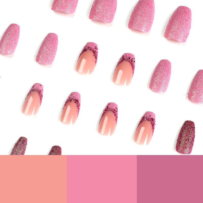 24 шт. Пудра для нігтів з фіолетовим блиском. Французький нейл-арт із блискітками. Наклейка для нігтів. Готовий знімний ніготь.