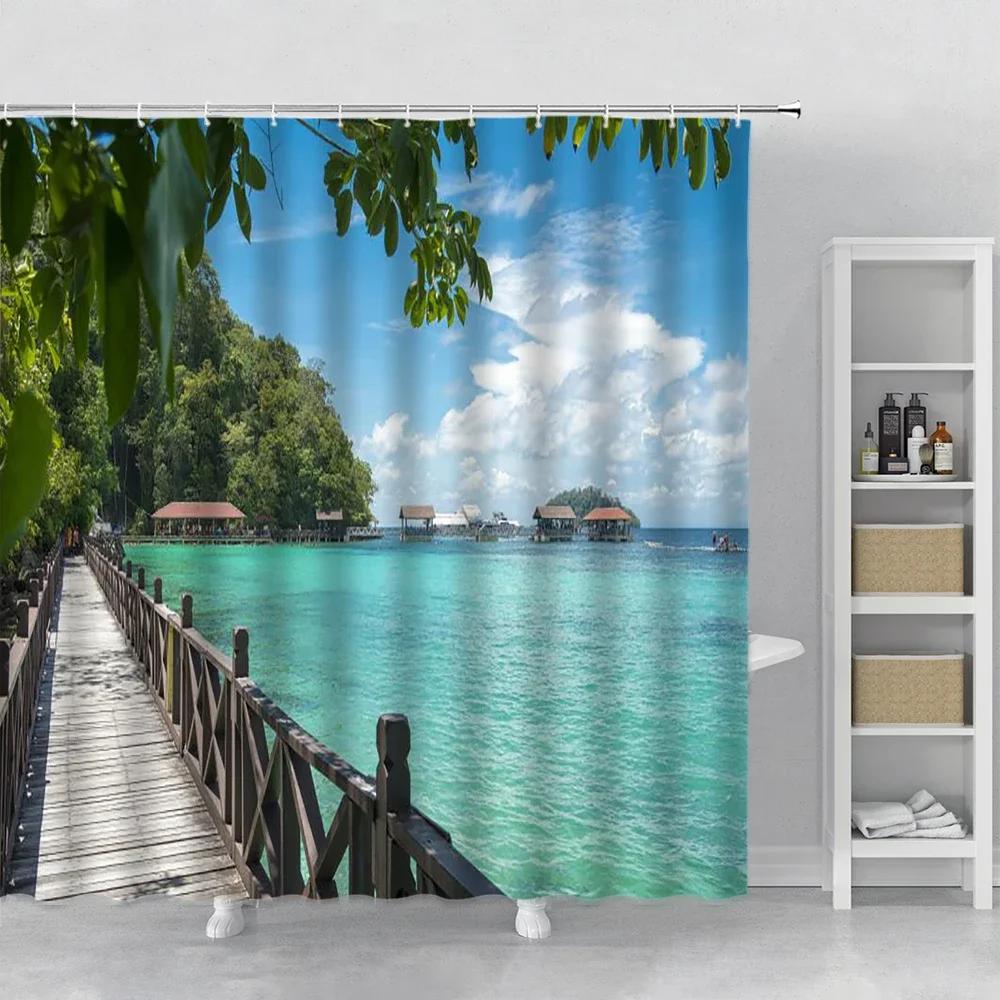 Green Plants Shower Curtain Fresh Natural Landscape Home Decor Curtains Bathroom Curtain Toilet Bathtub Screens Polyester Hooks