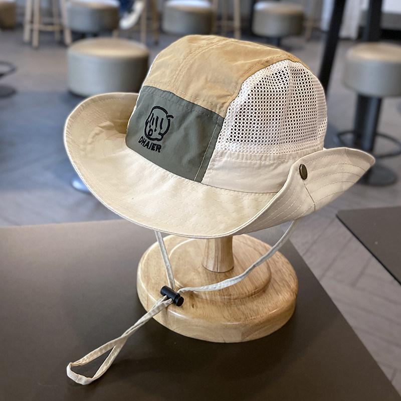Kids Wide Brim Bucket Hats Quick Drying Thin Mesh Sun Hat Adjustable Drawstring for Summer Holiday Seaside Vacation