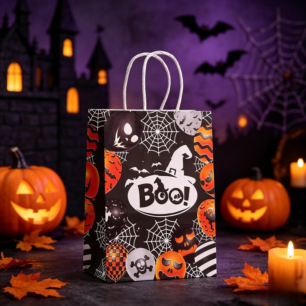 Halloween Paper Gift Bags Trick or Treat Candy Packaging Bags Pumpkin Witch Spider Print Bags Halloween Party Decor Supplies