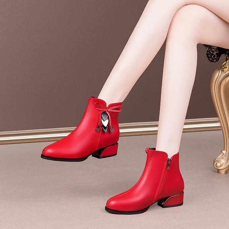 Fashion 2024 Spring and Autumn New Butterfly Knot Water Diamond Short Boots Round Head Comfortable and Fashionable Short Boots for Women