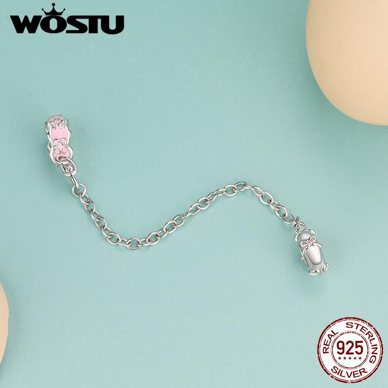 WOSTU Easter Eeries 925 Sterling Silver Colorful Rabbit Charm Lucky Star Egg Pendant Safty Chain Easter Basket Stuffers DIY Gift