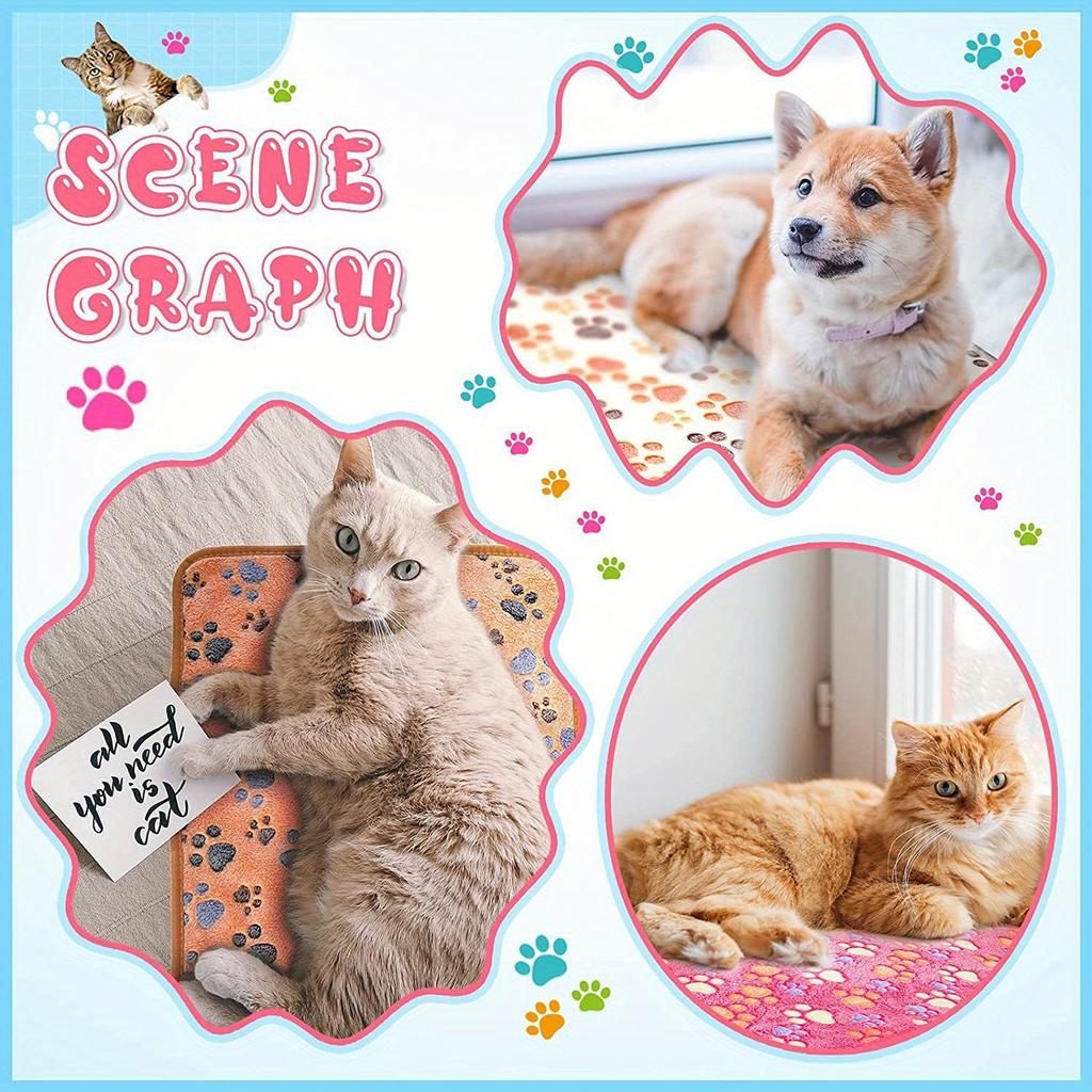 Cozy And Cute Pet Blanket - Warm Coral Fleece Blanket with Adorable Paw Prints for Winter
