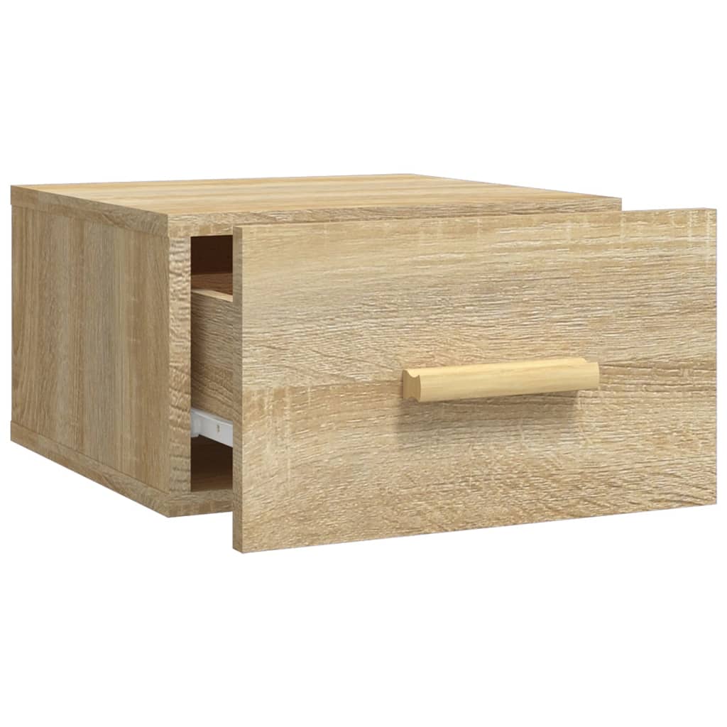 Wall Mounted Nightstands Set of 2 Sonoma Oak Finish 35 x 35 x 20 cm