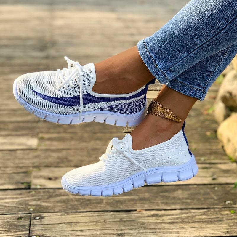 Spring Autumn Women's Breathable Fly-woven Mesh Casual Sports Lace-up Color Matching Women's Single Shoes